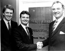 Harold Bullough, right, pictured on the day he merged with Stephensons. With former Stephensons partners, Steve Lewtas and Nick Yates. 